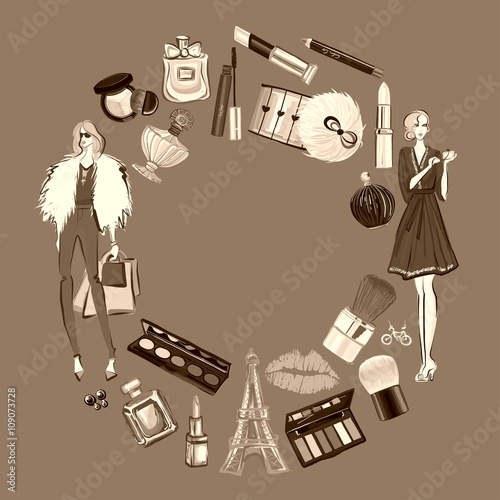 Hand drawn images Cosmetics and Perfume