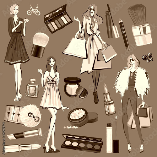 Hand drawn images Cosmetics and Perfume