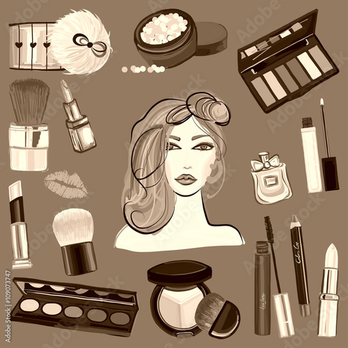 Hand drawn images Cosmetics and Perfume