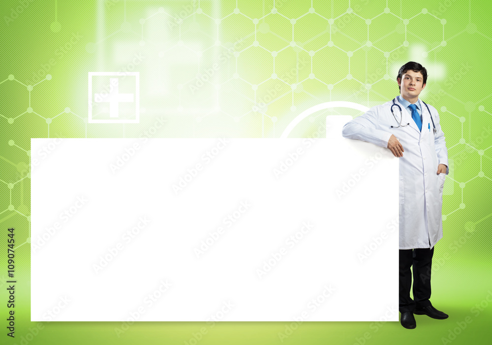 Doctor with banner Doctor with banner