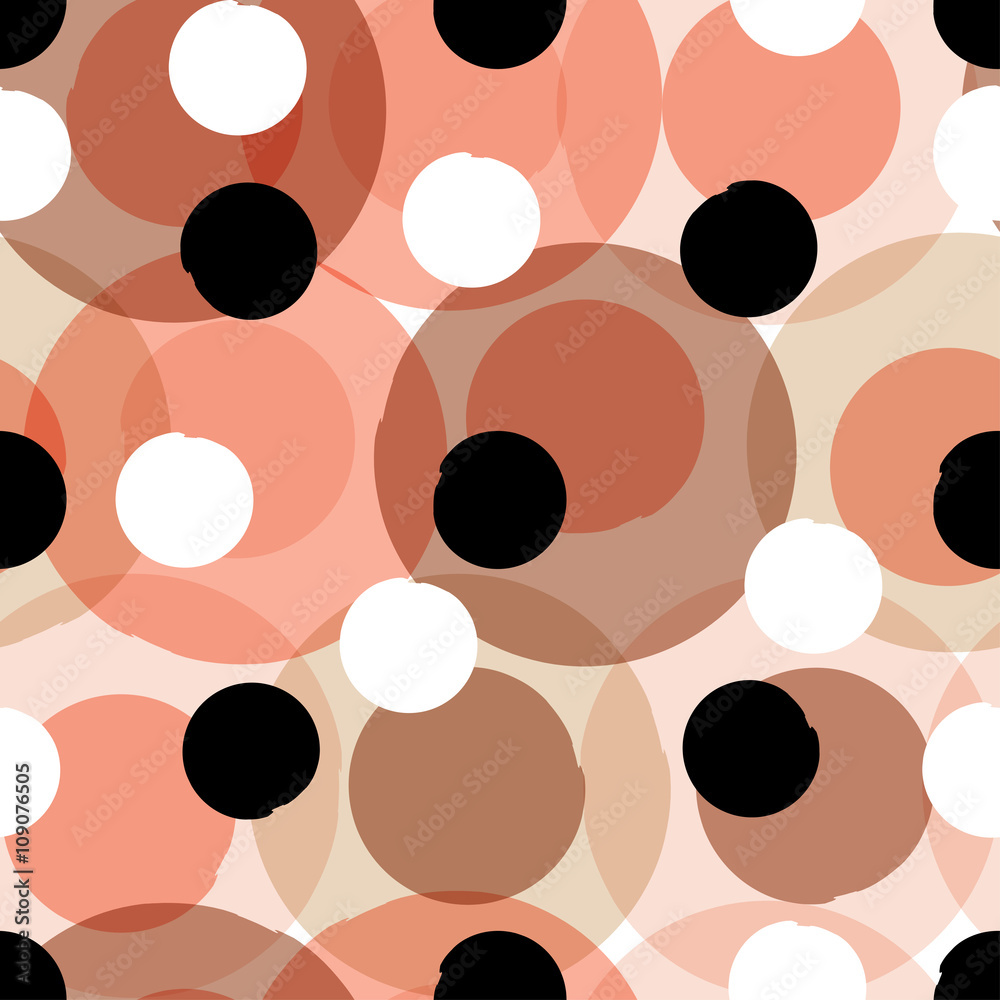 Fototapeta premium Cute vector geometric seamless pattern . Polka dots and stripes. Brush strokes. Hand drawn grunge texture. Abstract forms. Endless texture can be used for printing onto fabric or paper