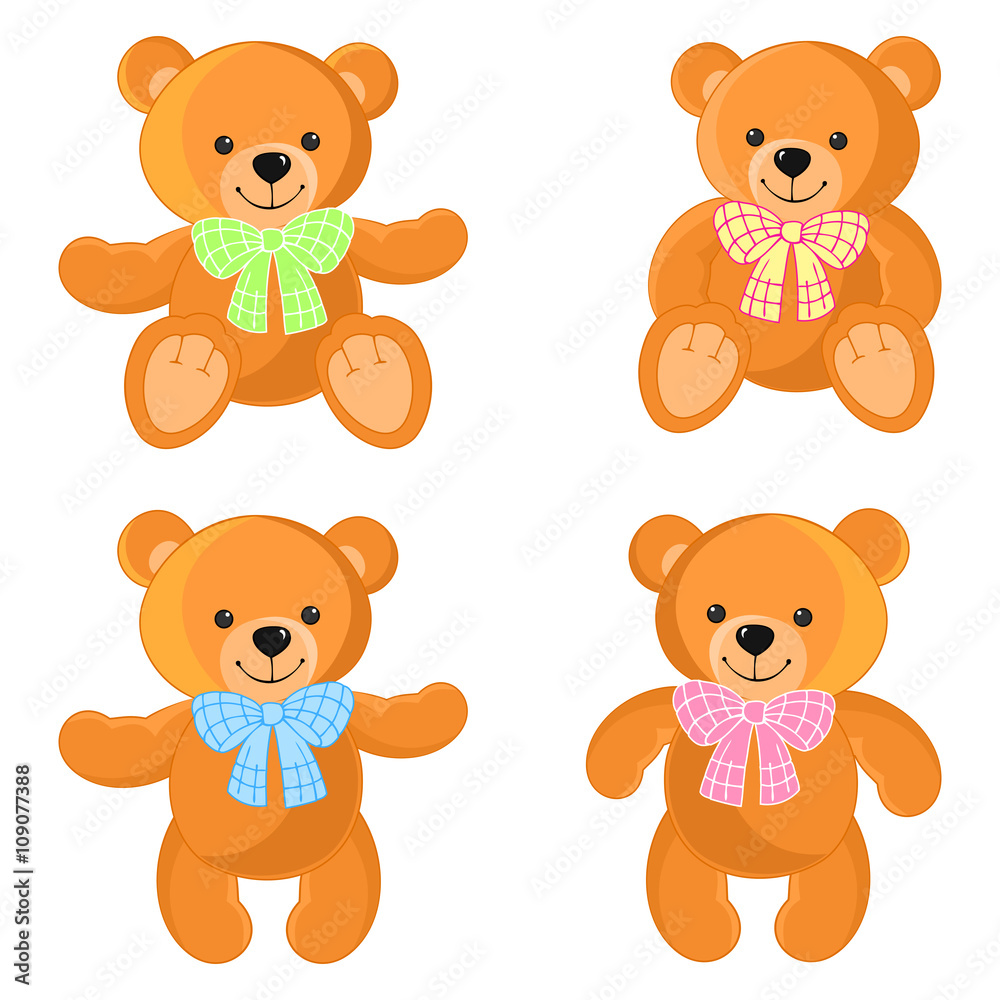 Naklejka premium Bear, toy. Colorful collection of teddy bears for girls and boys. It can be used for baby textile, wrapping paper and children's room decoration.
