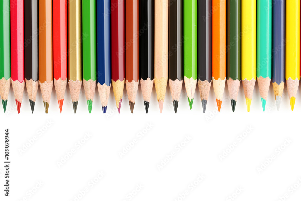 Drawing colourful pencils on a white background, close up Drawing colourful pencils on a white background, close up