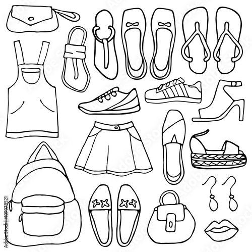 Clothes and shoes doodle. Vector