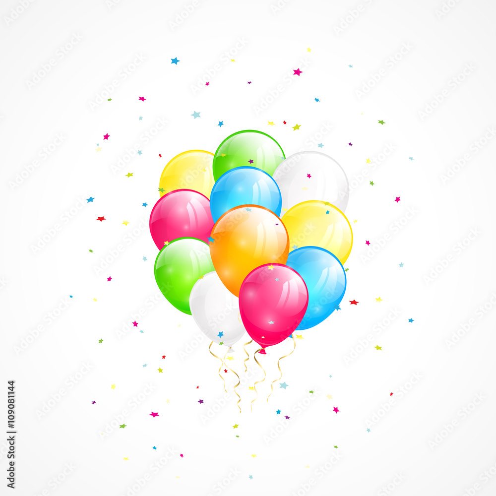Flying balloons and confetti Flying balloons and confetti