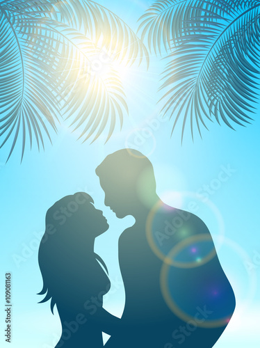 Enamored under palm and sun