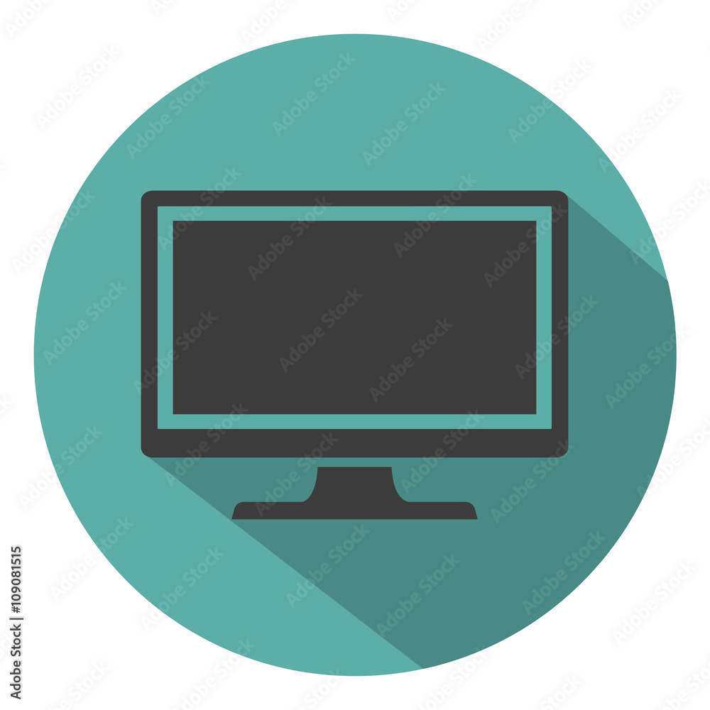 Monitor PC icon flat style with shadow, isolated on a green background, vector illustration for web design Monitor PC icon flat style with shadow, isolated on a green background, vector illustration for web design