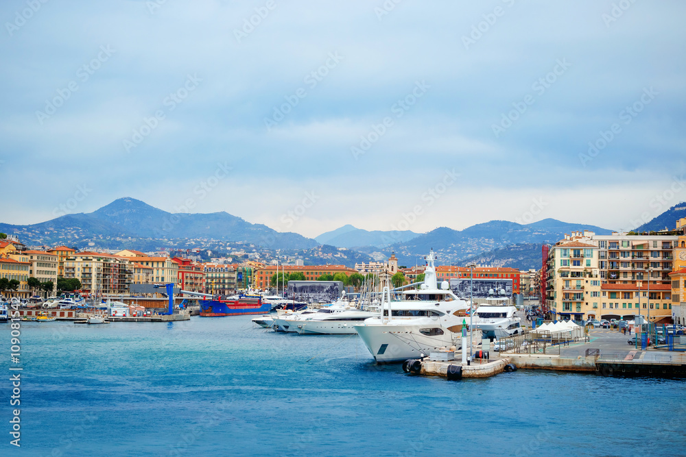 Boats and yachts moored in the port of Nice