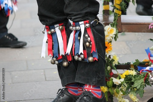 Morris dancers bells and ribbons English British tradition stock, photo, photograph, picture, image, 