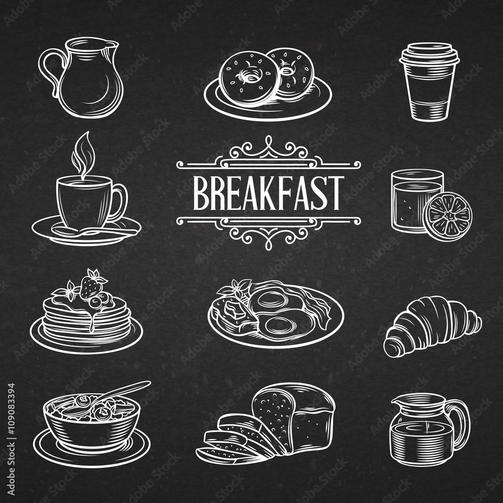 Decorative hand drawn icons breakfast foods