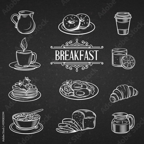 Decorative hand drawn icons breakfast foods