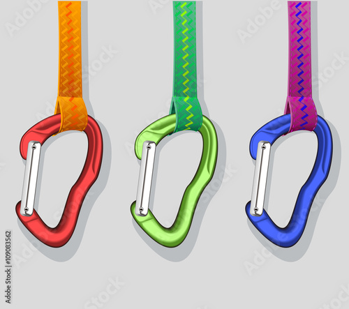 Set of the color climbing carabiners