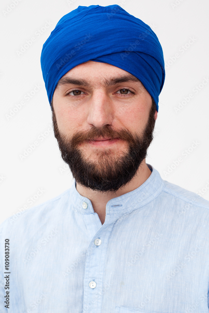 Meditation. Portrait of a young bearded man in a turban Meditation. Portrait of a young bearded man in a turban