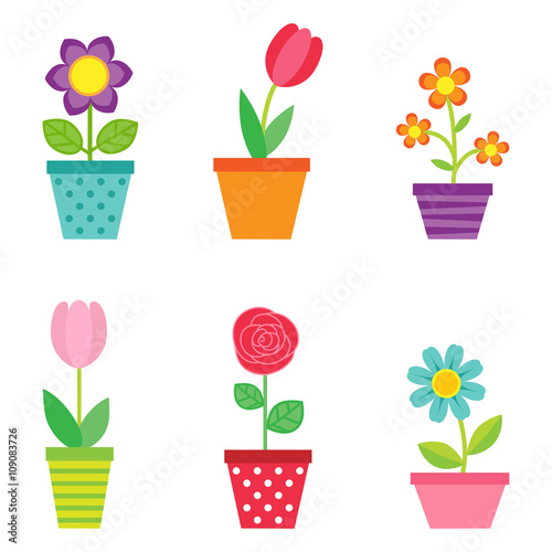 Vector set of flowers in pots