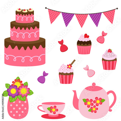 Vector set of teapots and cups