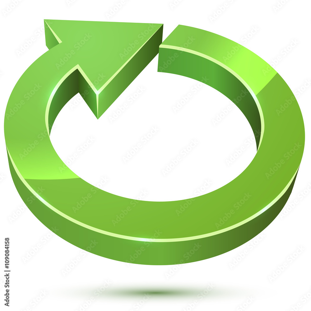 3D cycle round green arrow sign isolated on white background. 3D cycle round green arrow sign isolated on white background.