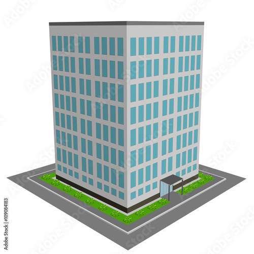 3D office building flat design vector illustration.