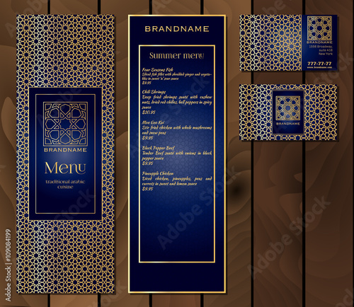 Vector illustration of a menu design  for a restaurant or cafe Arabian oriental kitchen.