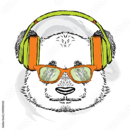 Fototapeta Naklejka Na Ścianę i Meble -  Funny panda headphones. Vector illustration.