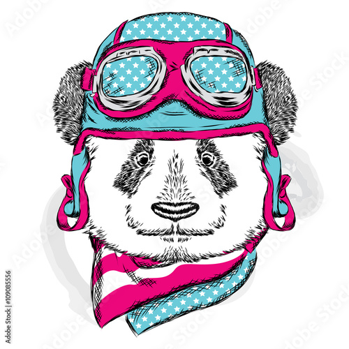 Fototapeta Naklejka Na Ścianę i Meble -  Funny panda wearing a helmet. Vector illustration.