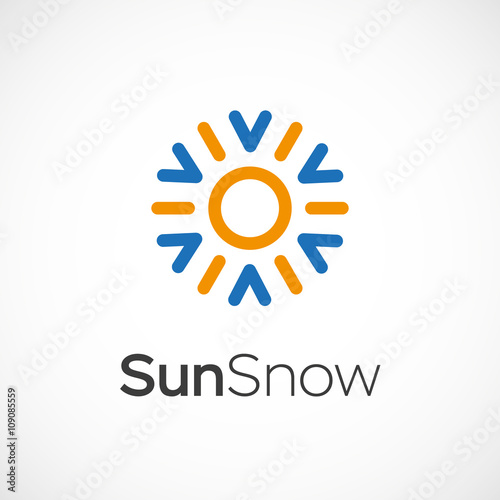 Hot and cold symbol. Sun and snowflake all season concept logo.