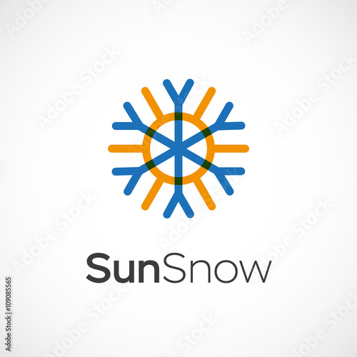 Hot and cold symbol. Sun and snowflake all season concept logo.