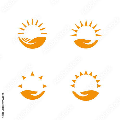 Weather logo set. Hand holding the sun