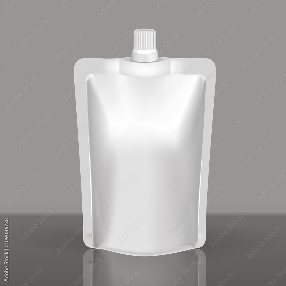 Mockup Blank Foil Food Or Drink - coffee, cocoa, sweets, olives, sauce. White Realistic Plastic Pouch With Cap Ready For Your Design And Branding. Mockup Blank Foil Food Or Drink - coffee, cocoa, sweets, olives, sauce. White Realistic Plastic Pouch With Cap Ready For Your Design And Branding.