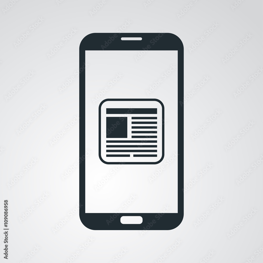 Icono plano smartphone con boletin en fondo degradado Icono plano smartphone con boletin en fondo degradado