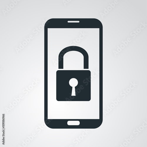 Icono plano smartphone con candado en fondo degradado
