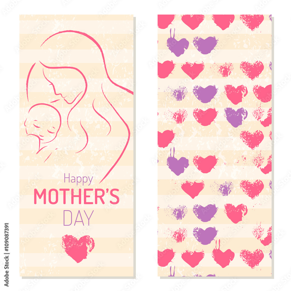 Mother' Day - Elegant Card Template with contoured mother an child silhouette