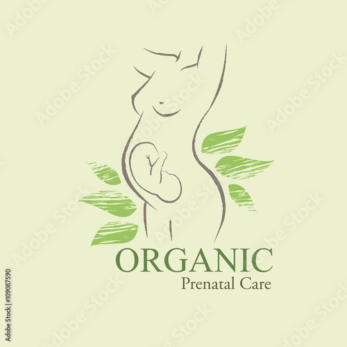 Organic Cosmetics Design element with contoured pregnant women and newborn babies