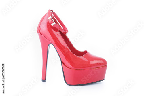 Red Plateau High Heels Pumps on white background