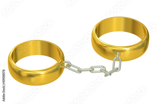 Wedding gold rings connected chain, 3D rendering