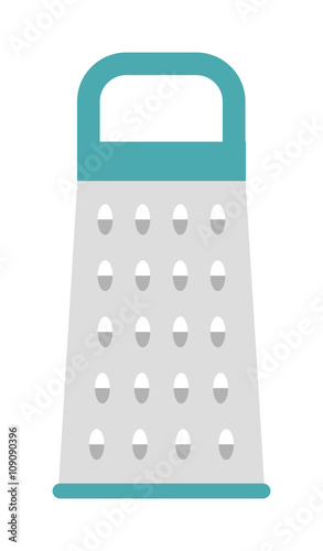 Cheese kitchen grater metal handle utensil equipment flat vector illustration.