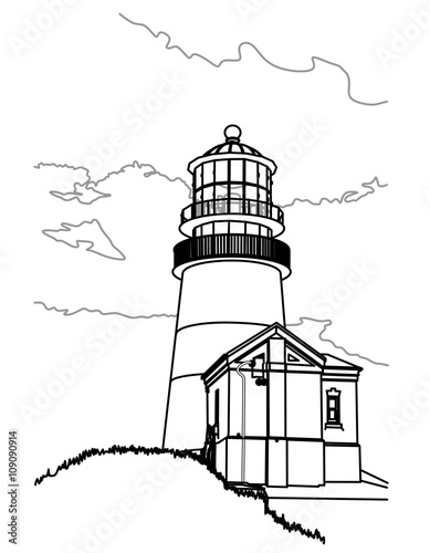 vector illustration of the Cape Disappointment lighthouse on the Washington coast