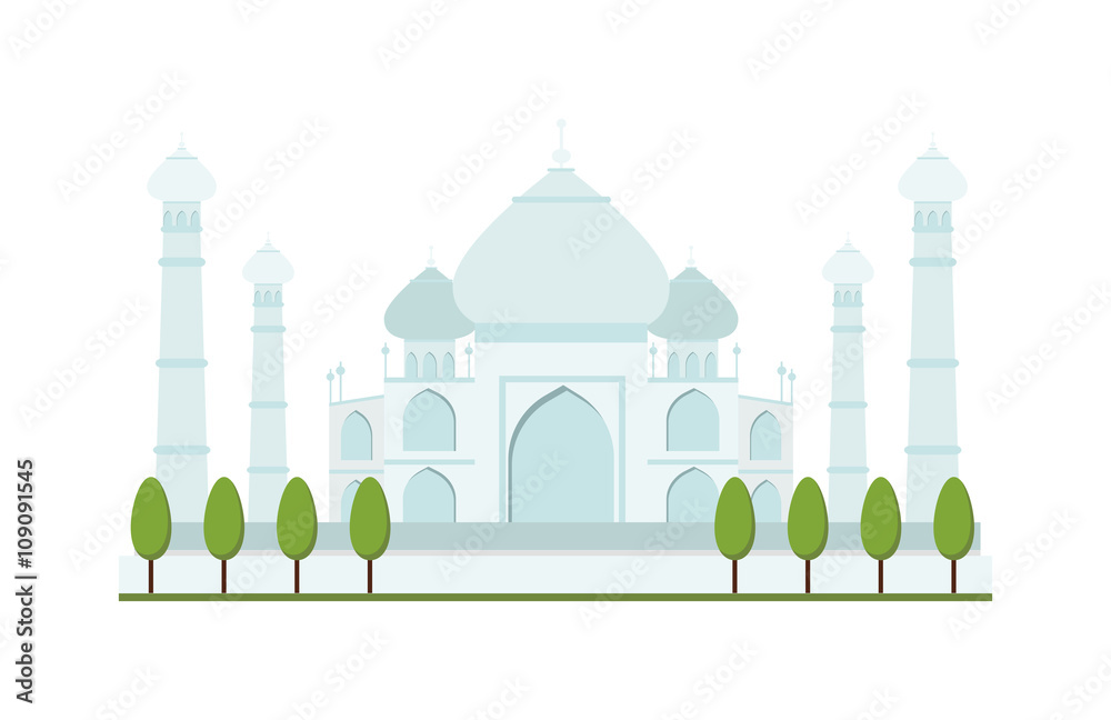 Taj Mahal bright clear day india agra palace travel architecture temple vector illustration