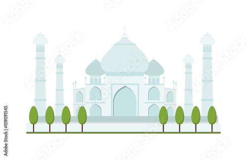 Taj Mahal bright clear day india agra palace travel architecture temple vector illustration