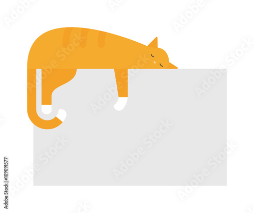 Cute cat sleeping on platform house feline domestic young adorable kitten cartoon vector illustration.