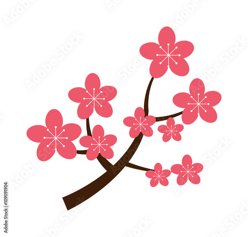 Realistic sakura japan cherry branch with blooming flowers vector illustration. 