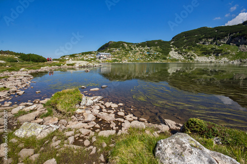 The Fish lake and mountain hut, The Seven Rila Lakes, Rila Mountain, Bulgaria