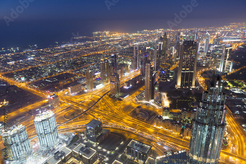 Dubai night city skyline with modern skycrapers  UAE
