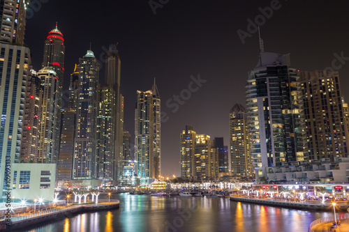 Night city skyline in Marina district  Dubai