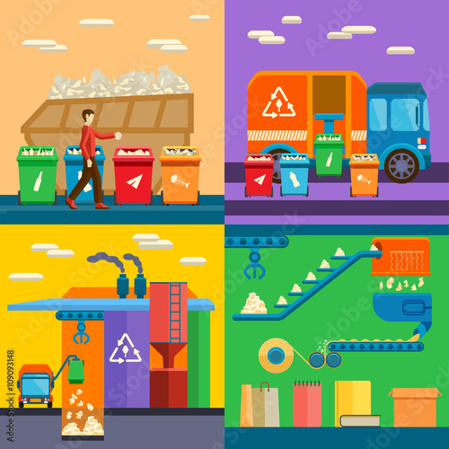 Waste sorting garbage recycling environment flat style vector illustration.