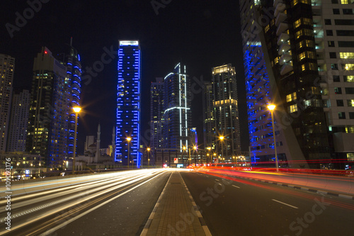 Photography Night city skyline in Marina district, Dubai