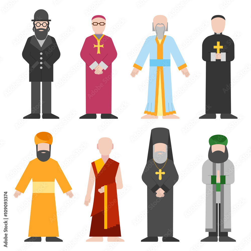 Vector set of different religion people confession man. Vector set of different religion people confession man.