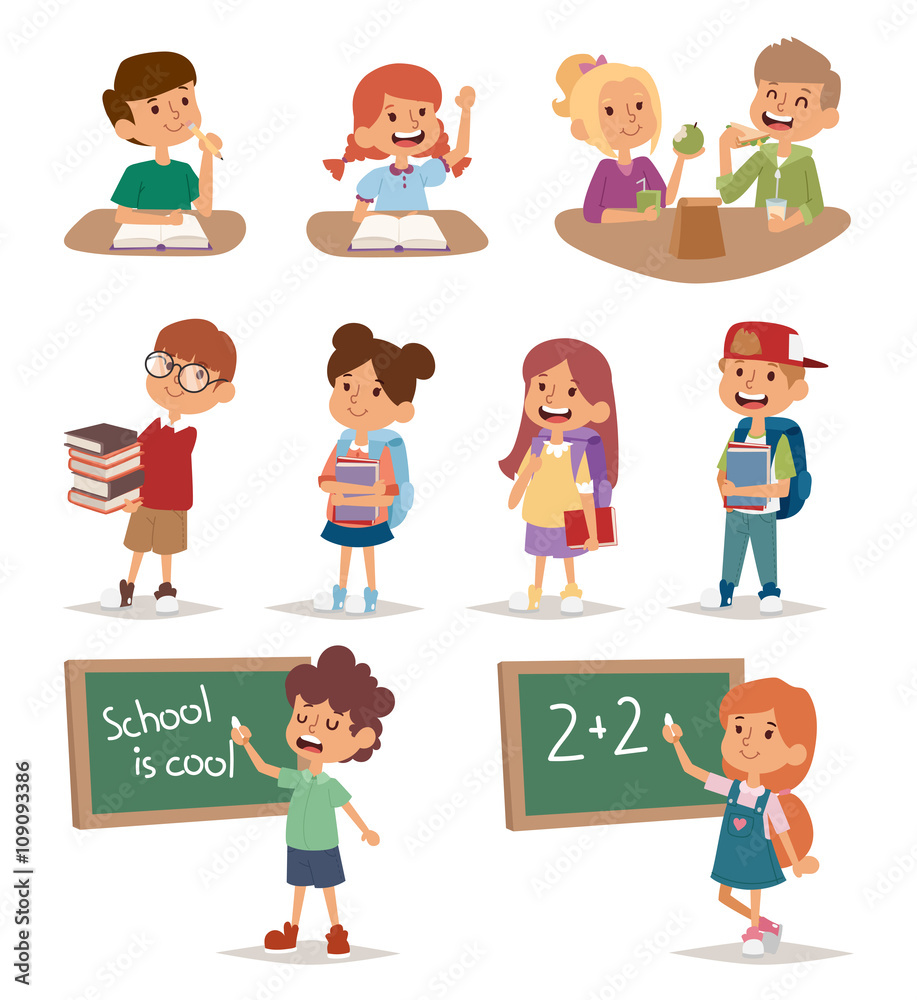 Group school kids going study together, childhood happy primary education character vector. Group school kids going study together, childhood happy primary education character vector.