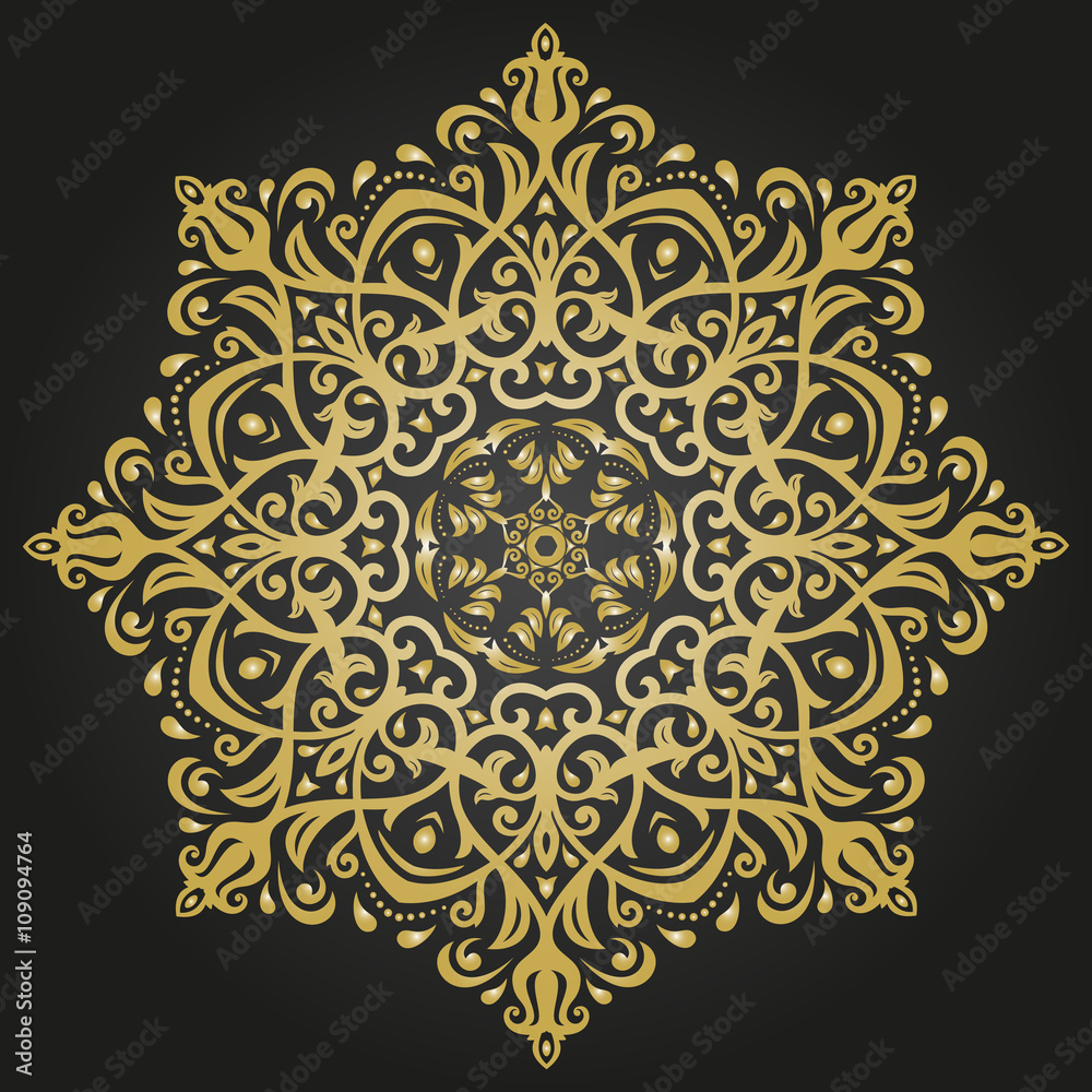 Oriental golden pattern with arabesques and floral elements. Traditional classic ornament