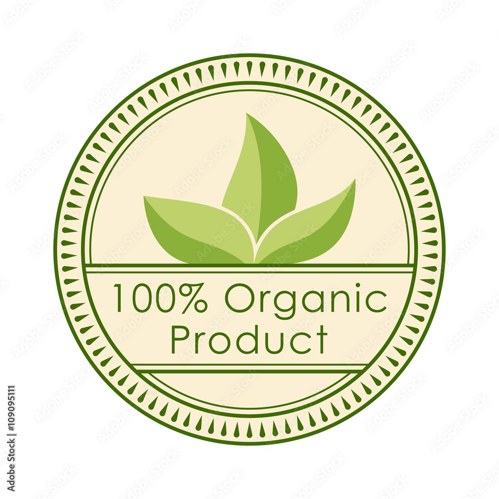 Round eco badge green stamp label of healthy organic natural fresh farm food vector