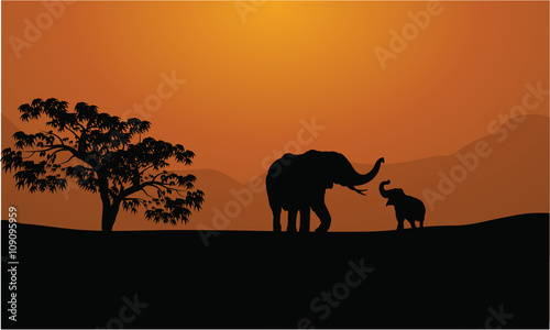 Silhouettes of elephants on mountain backgrounds